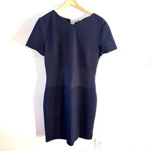 Hugo Boss‎ Womens Short Sleeve Hemena Textured Navy Dress Size 8 With Back Zippe